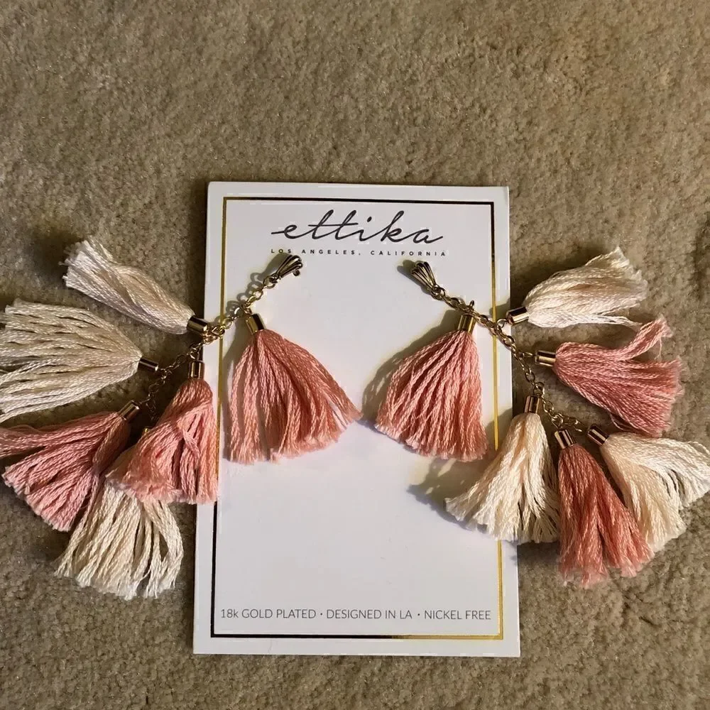 NWT Daydreamer Tassel Earrings in Peach and Gold